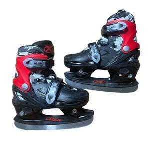 DBX Boys Soft Boot Ice Skate  Black & Red Camo Adjustable Size J10-J13